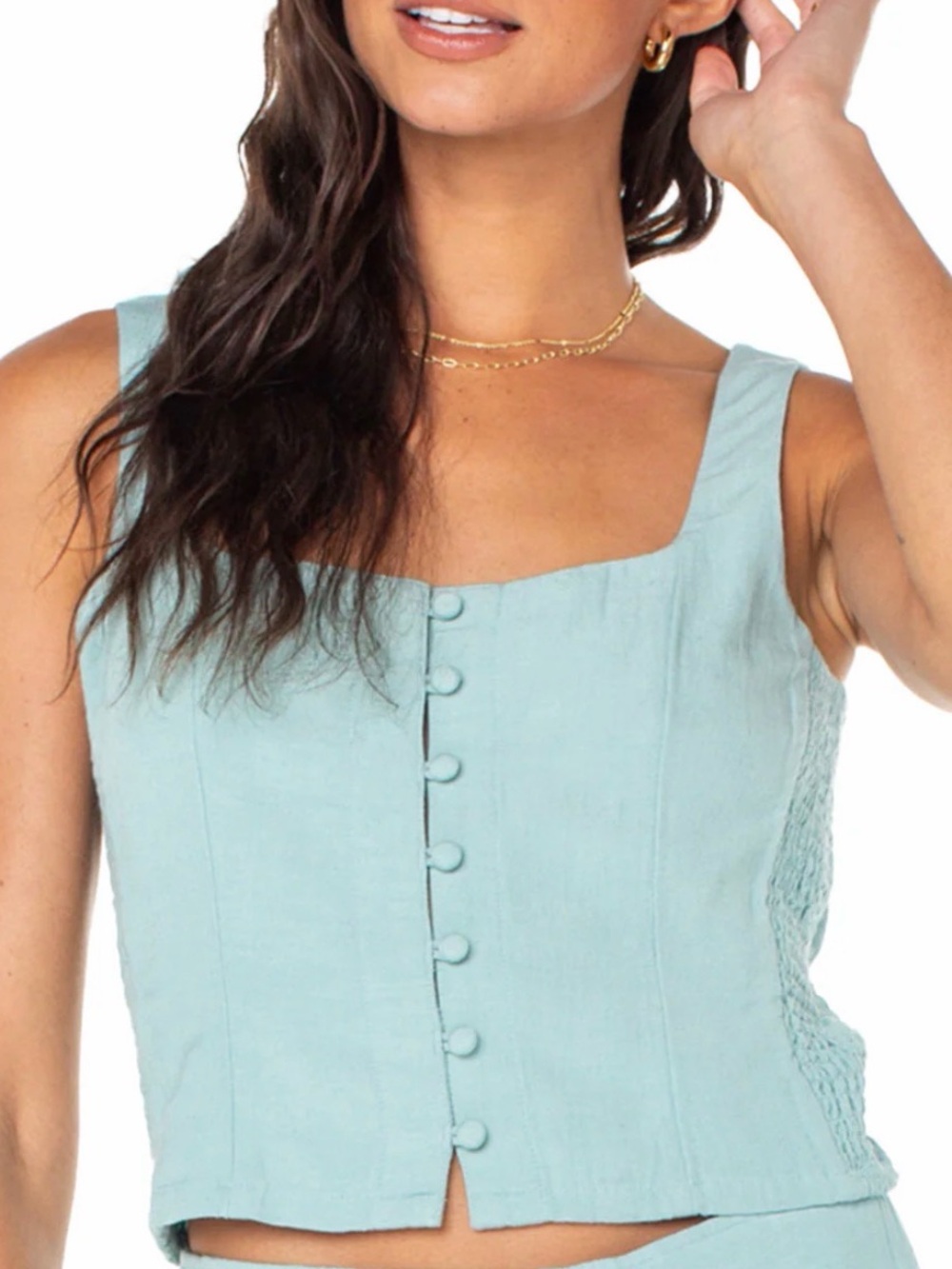 Roxy Mint Green Button-Front Crop Top